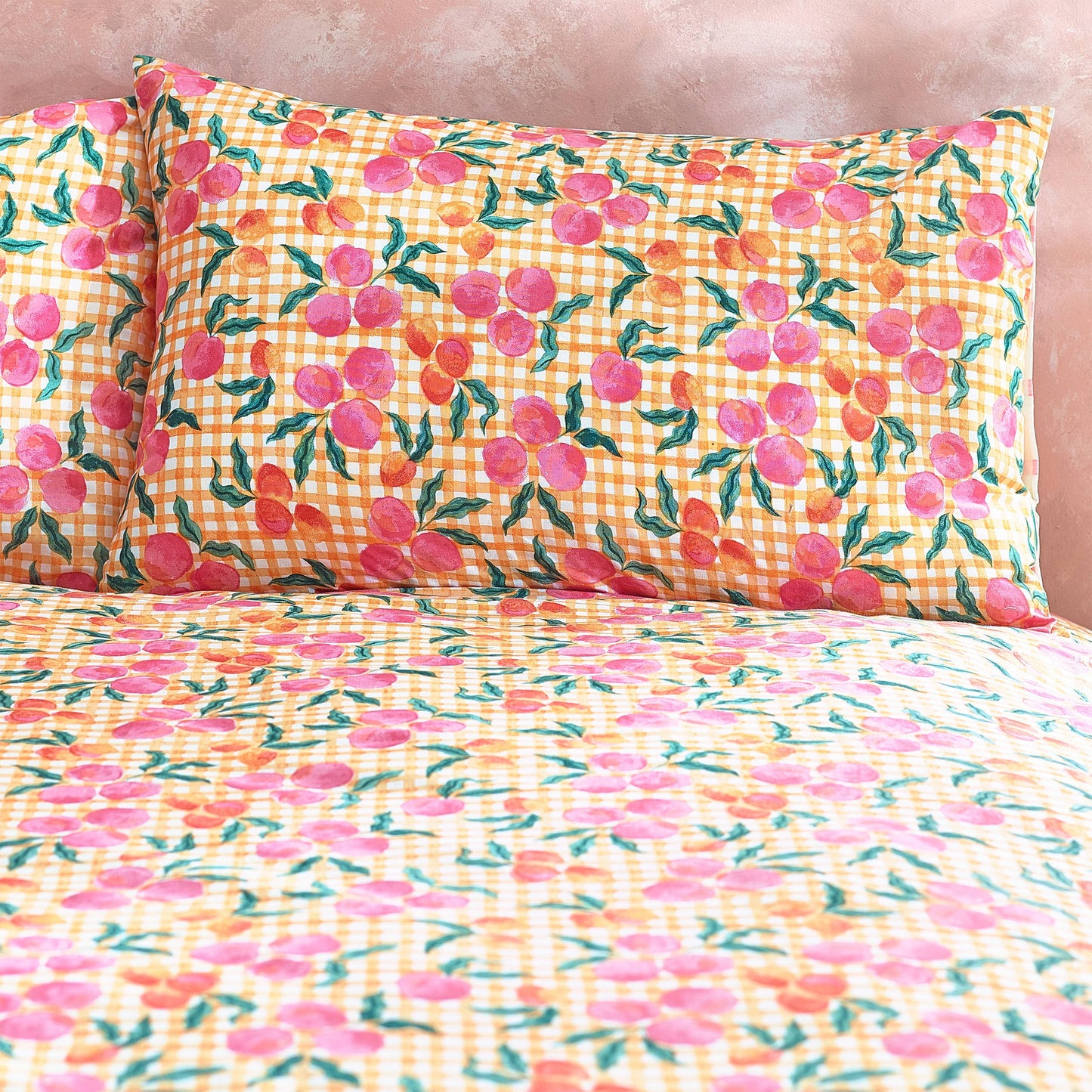 Saftiges kariertes Bettwäscheset Pink/Orange