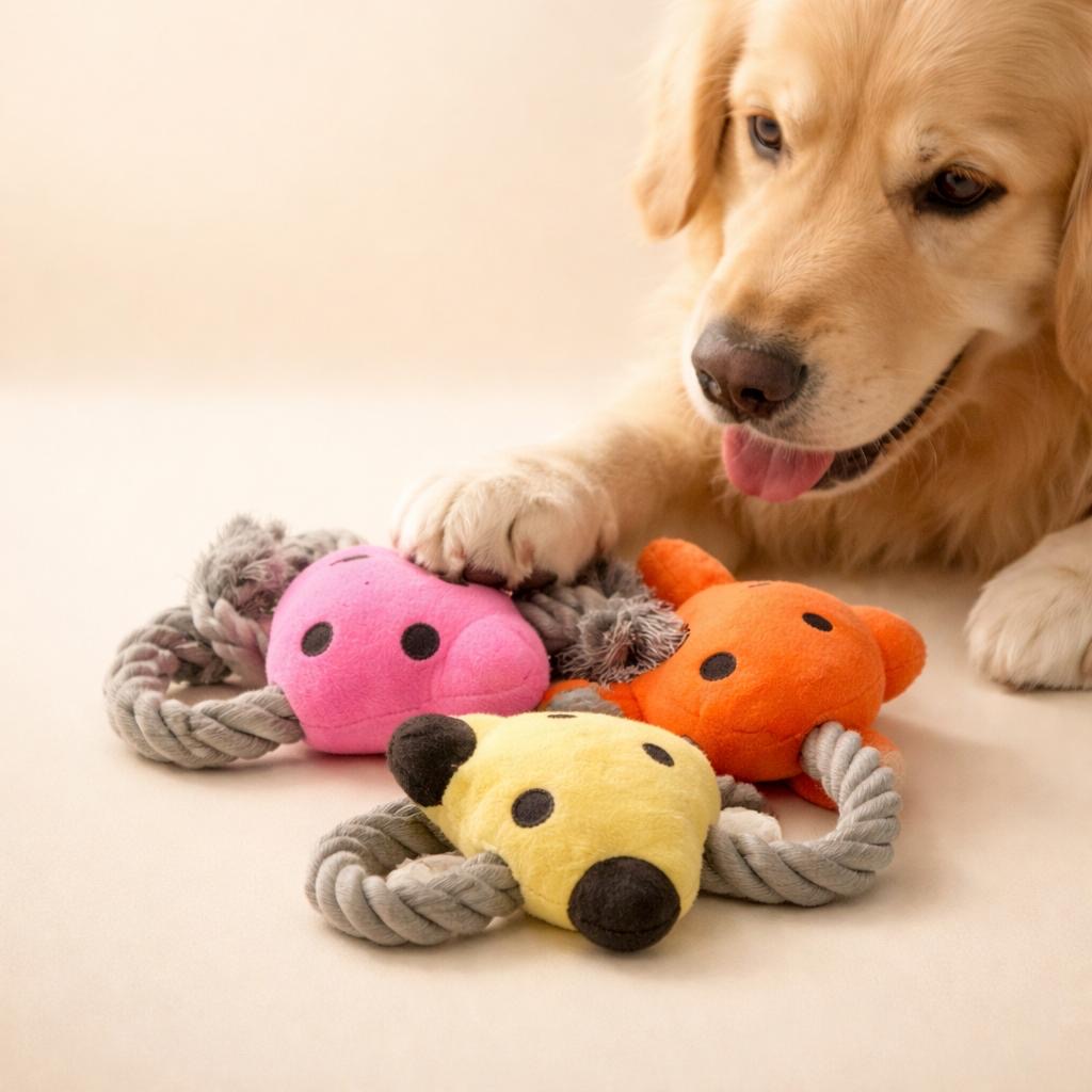 Hundespielzeug mit Seil & Plüsch – robustes Kauspielzeug für Hunde (verschiedene Designs)