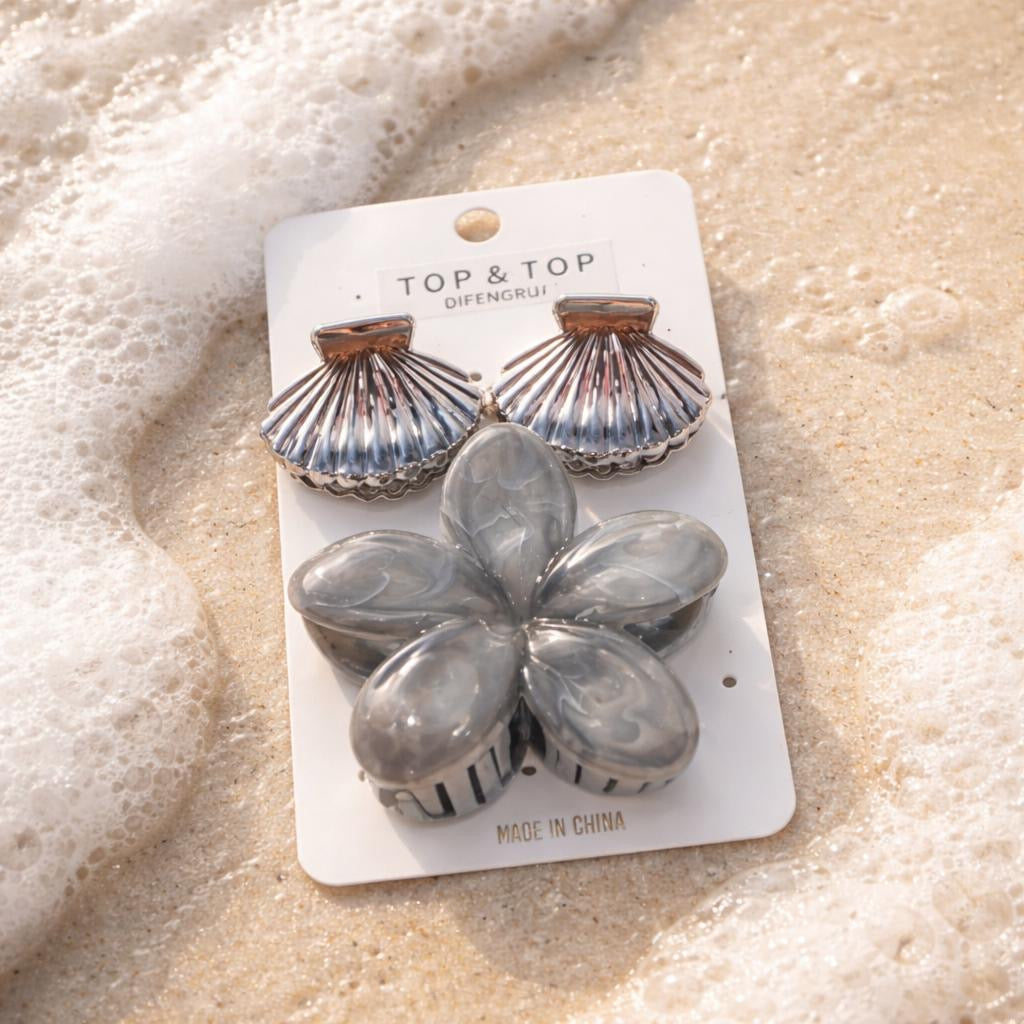 Sommer Haarspangen Set – Muschel & Blumen Haarclips (3er Set)