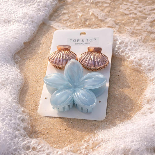 Sommer Haarspangen Set – Muschel & Blumen Haarclips (3er Set)