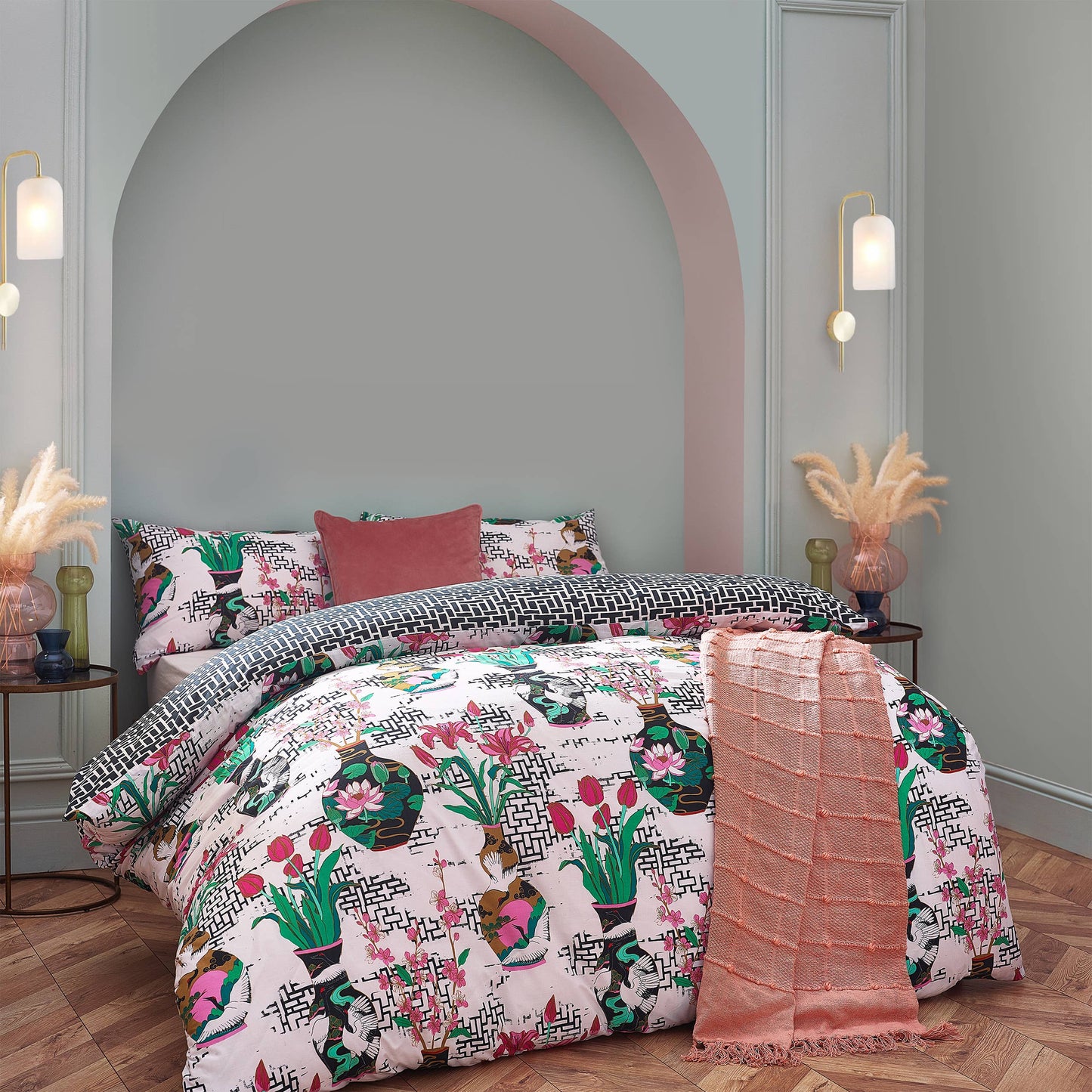 Ishiko Bettbezug-Set mit Blumenmuster, Weiß