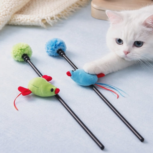 Katzenspielzeug Angel – Spielstab mit Plüschfigur & Bändchen – interaktives Katzen Spielzeug